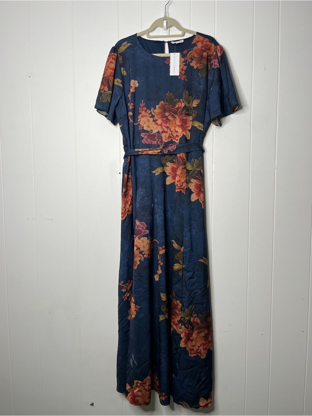 NWT Baltic Born Colina Maxi Dress Blue Floral Short Sleeve Front Slight 2X